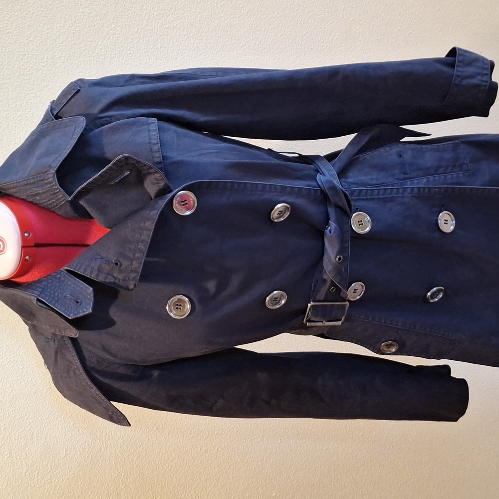 Spring Showers Brit Burberry Navy Double-Breasted Trench Coat Size 4 - Picture 5 of 13